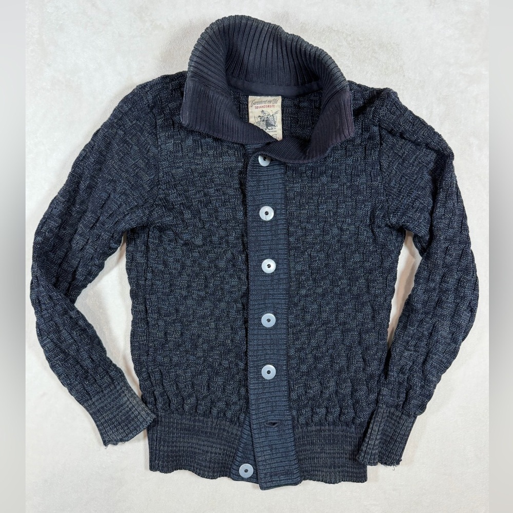 S.N.S. Herning Stark Textured Virgin Wool Small Men's Navy Cable Knit Cardigan